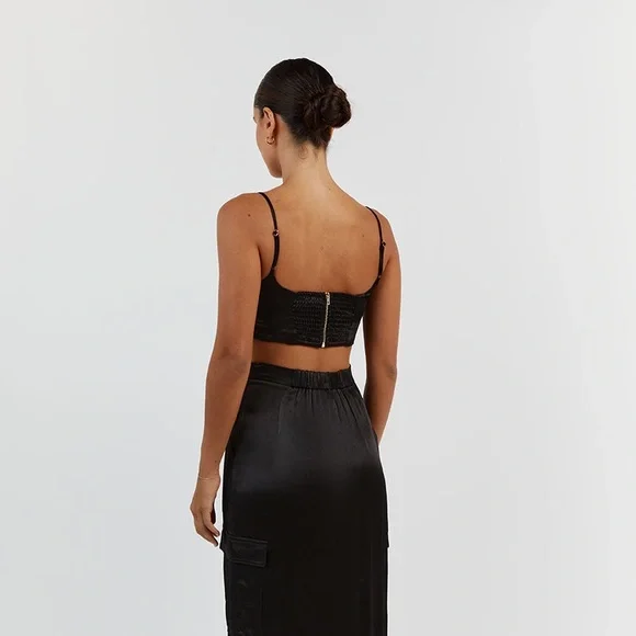 DISSH Charli Black Satin Crop Top - Picture 5 of 9